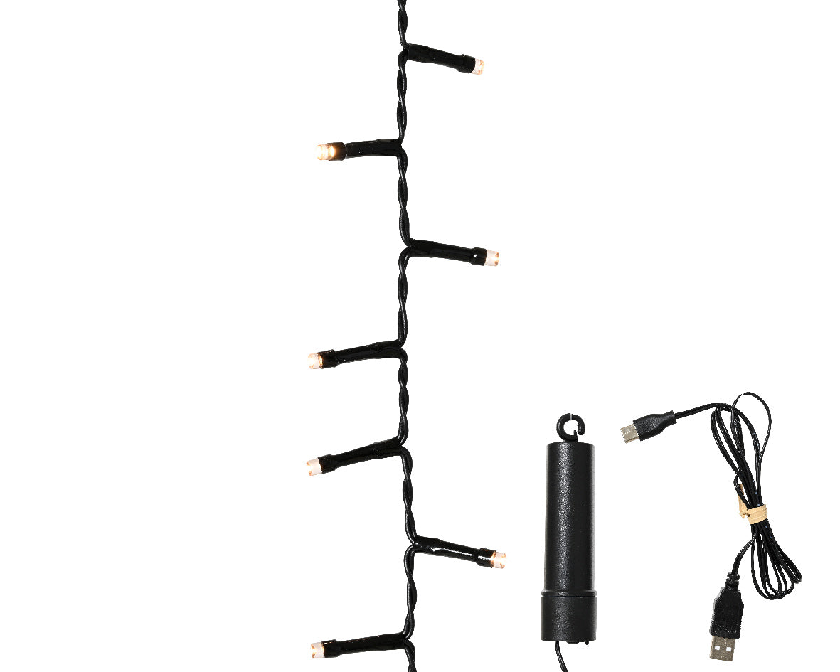 13 FT 160 LED Warm White Compact Lights With Black Wire Battery Operated