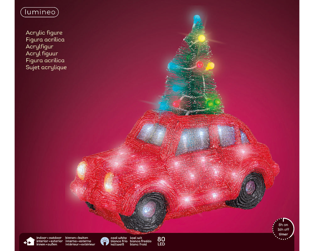 15" 80 LED Cool White Red Car With Christmas Tree