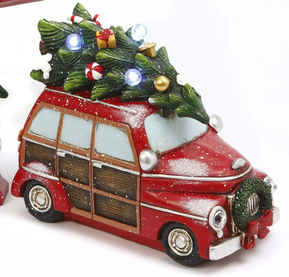 10.2" Lighted Holiday Vehicle With Tree Battery Operated Assorted Set Of 3