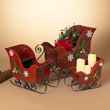 24" Holiday Mistletoe Sleighs Set Of 3