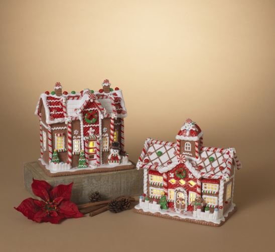 9.5" LED Gingerbread House Assorted Set Of 2