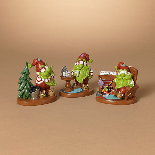 6" Grumpy Holiday Gnome Assorted Set Of 3