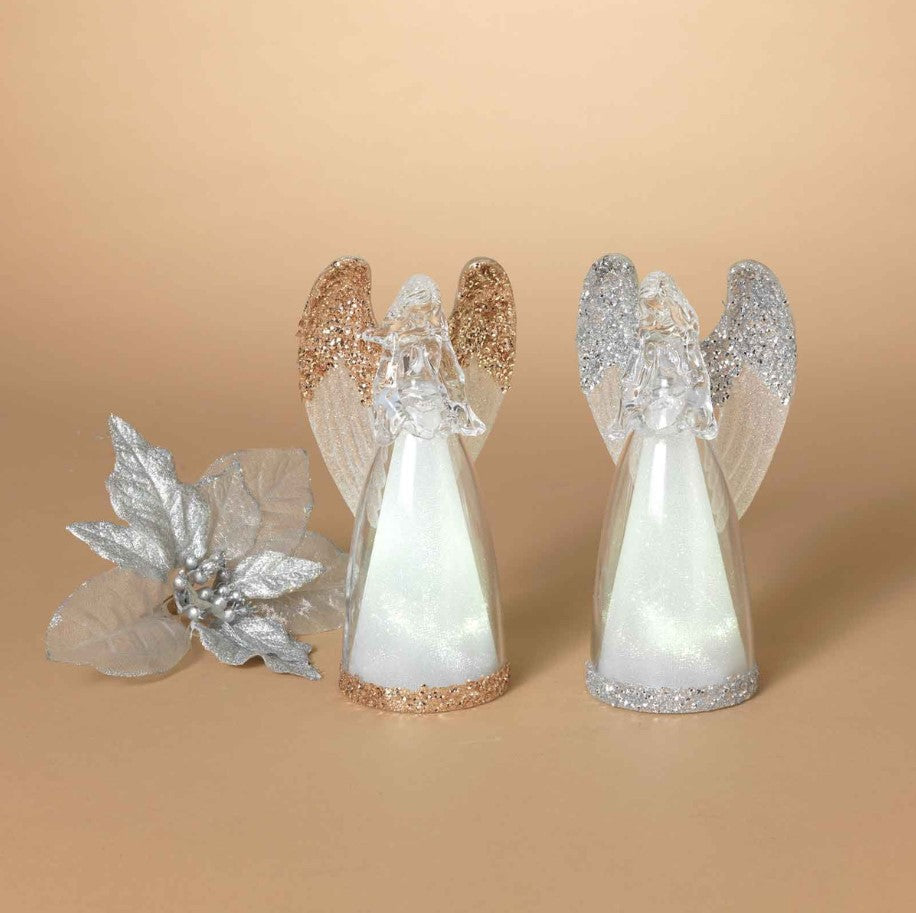 7" Lighted Silver & Gold Angel Assorted Set Of 2