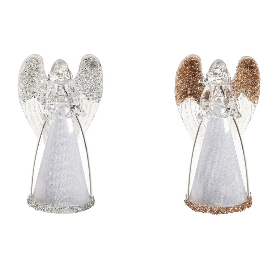 7" Lighted Silver & Gold Angel Assorted Set Of 2