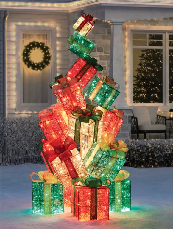 Lighted Assorted Glitter Gift Box With Gold Bow Set Of 3