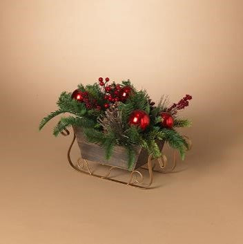 17" Sleigh With Greenery Arrangement