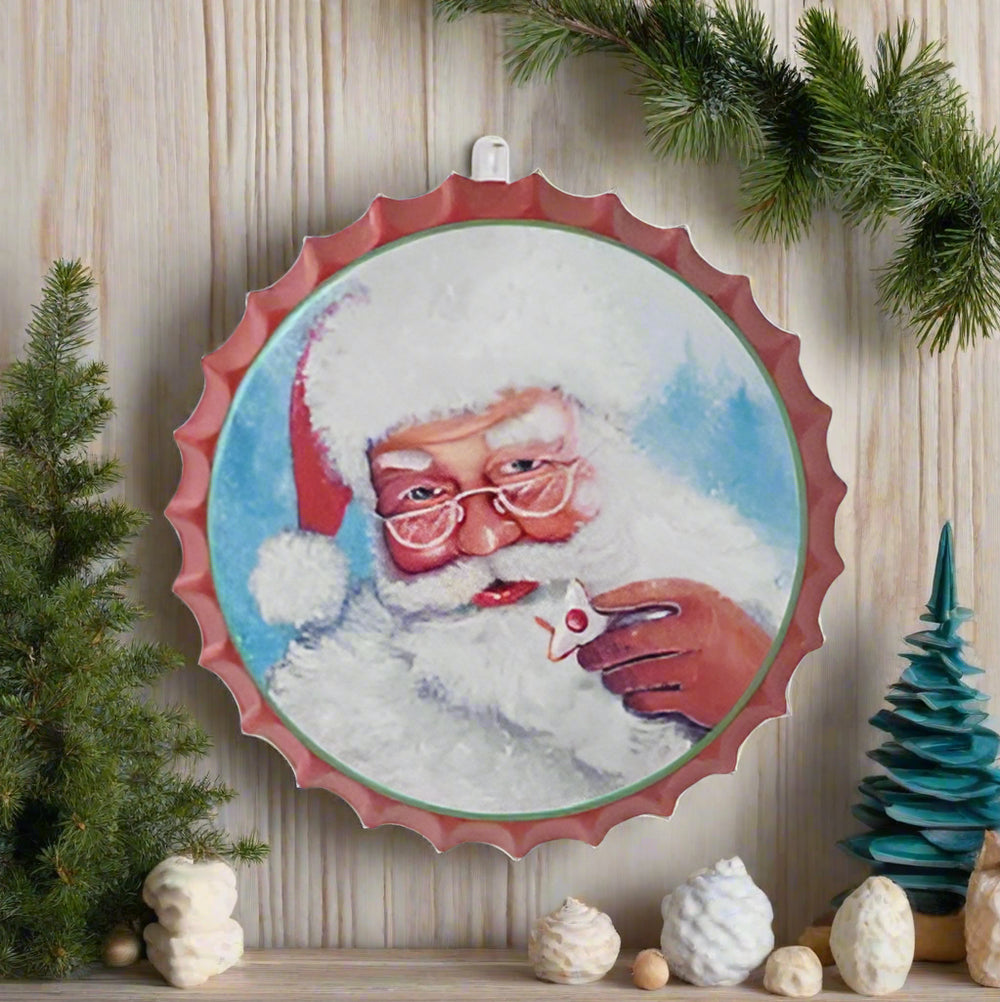 16.5" Metal Santa Wall Decor Hanging Bottle Cap