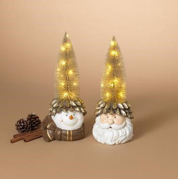 12.6" Santa & Snowman with Gold Tree Assorted Set Of 2