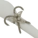 Silver Beaded Candy Cane Napkin Ring Set Of 4