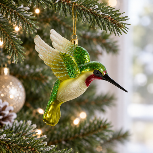 4" Green Glitter Hummingbird Ornament Set Of 4