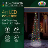 4 FT 120 LED Multi Lights Cone Tree Twinkling Effect