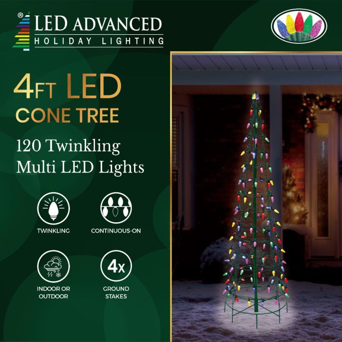4 FT 120 LED Multi Lights Cone Tree Twinkling Effect