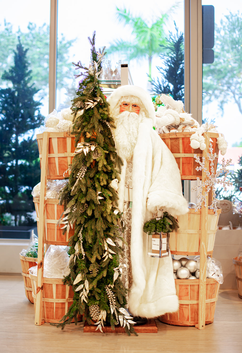 4.75 FT Sterling Silver Santa With Tree