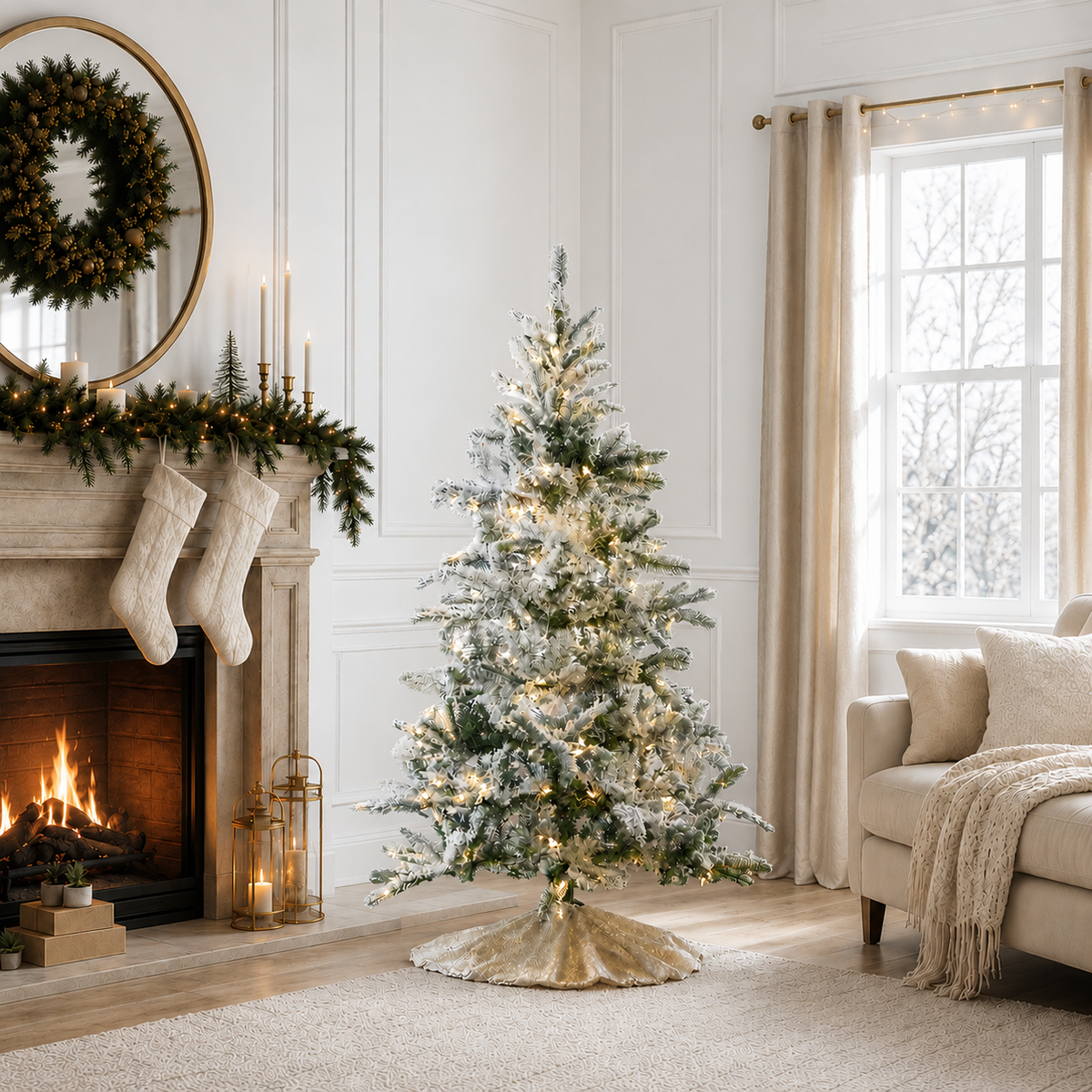 Snow Pine Tree Pre Lit Warm White Lights