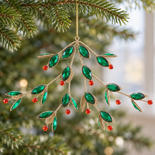 7.5" Holly Rhinestone Ornament Set Of 4