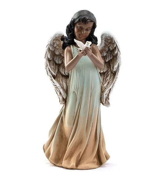 12" African American Angel Girl Holding Dove
