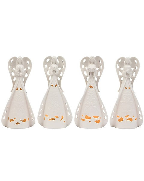 9.5" Lighted White Angel Asssorted Set Of 4