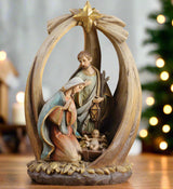 12" Woodcut Holy Family In Creche