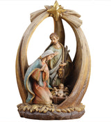 12" Woodcut Holy Family In Creche