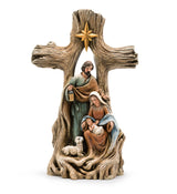10.5" Nativity With Wood Grain Cross