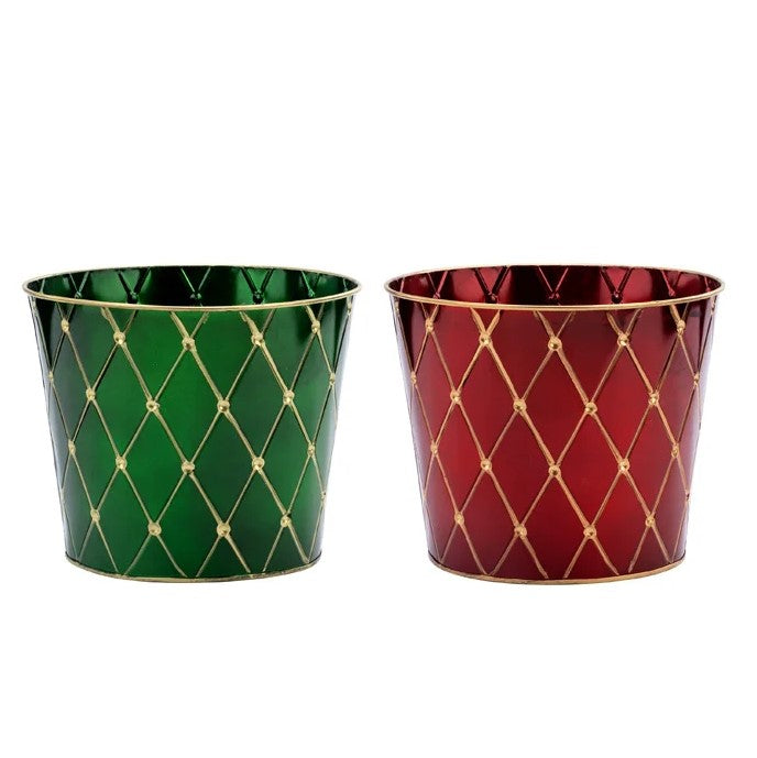 8.5" Red & Green Pot Assorted Set Of 2