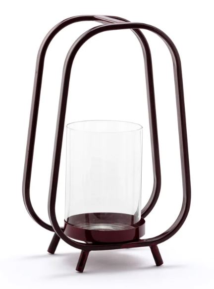 12" Red Antique Lantern With Candle Holder