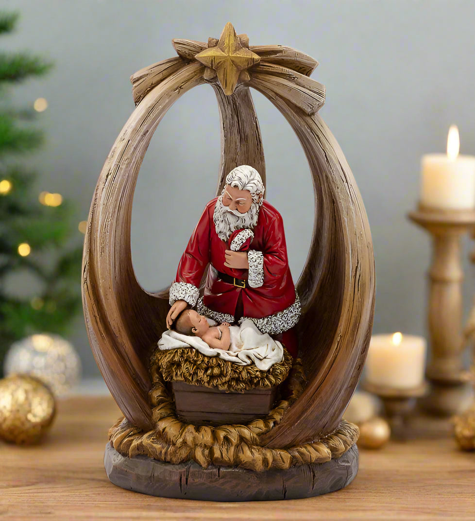12" Santa With Baby Jesus In Creche