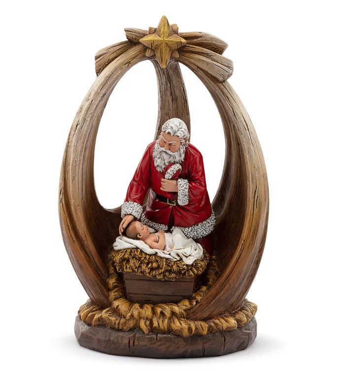 12" Santa With Baby Jesus In Creche
