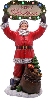 30" Lighted Santa With Merry Christmas Sign