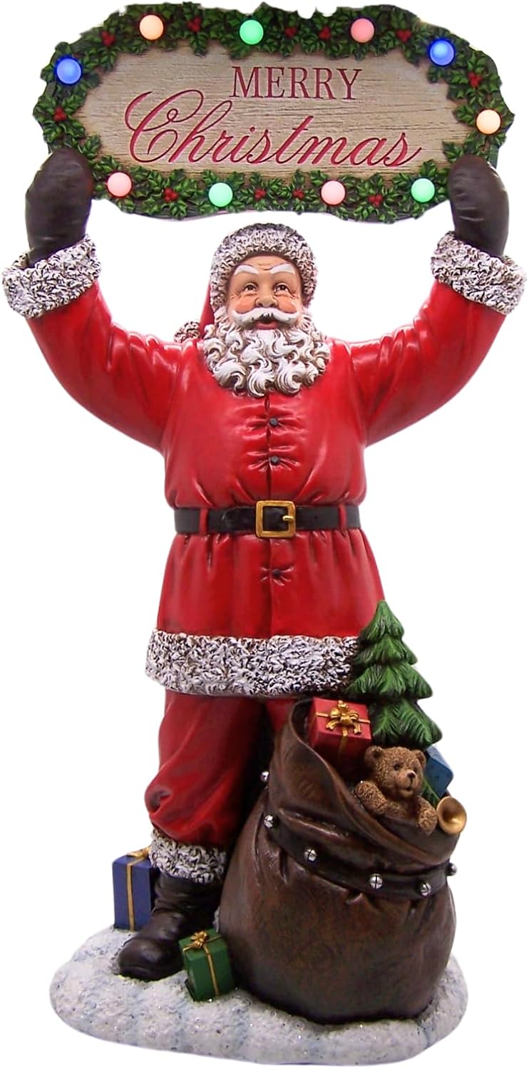 30" Lighted Santa With Merry Christmas Sign