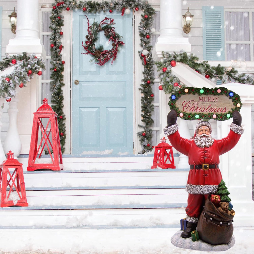 30" Lighted Santa With Merry Christmas Sign