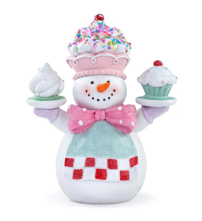 7.5" Snowman Holding Cupcakes