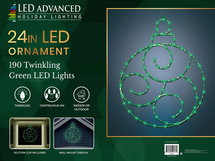 24" 190 LED Green Ornament Twinkling Effect