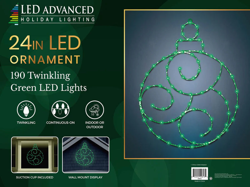 Adorno LED verde de 24" y 190 luces con efecto centelleante