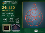 24" 190 LED Red Ornament Twinkling Effect