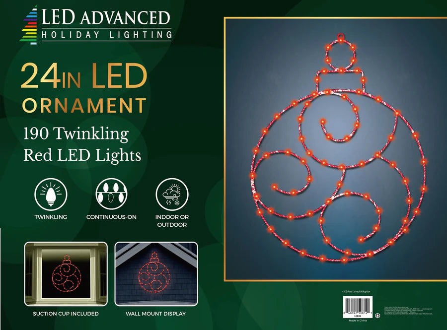 24" 190 LED Red Ornament Twinkling Effect