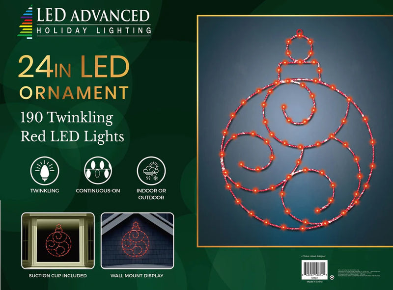 Adorno rojo de 24" (190 LED) con efecto parpadeante
