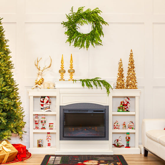 24" Norfolk Pine Wreath Pre-Lit 80LED Battery Operated