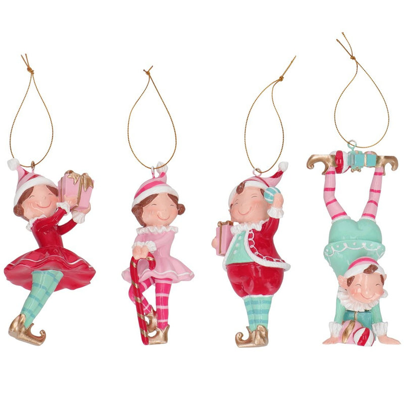 Juego variado de 4 adornos navideños de elfo de 12,7 cm