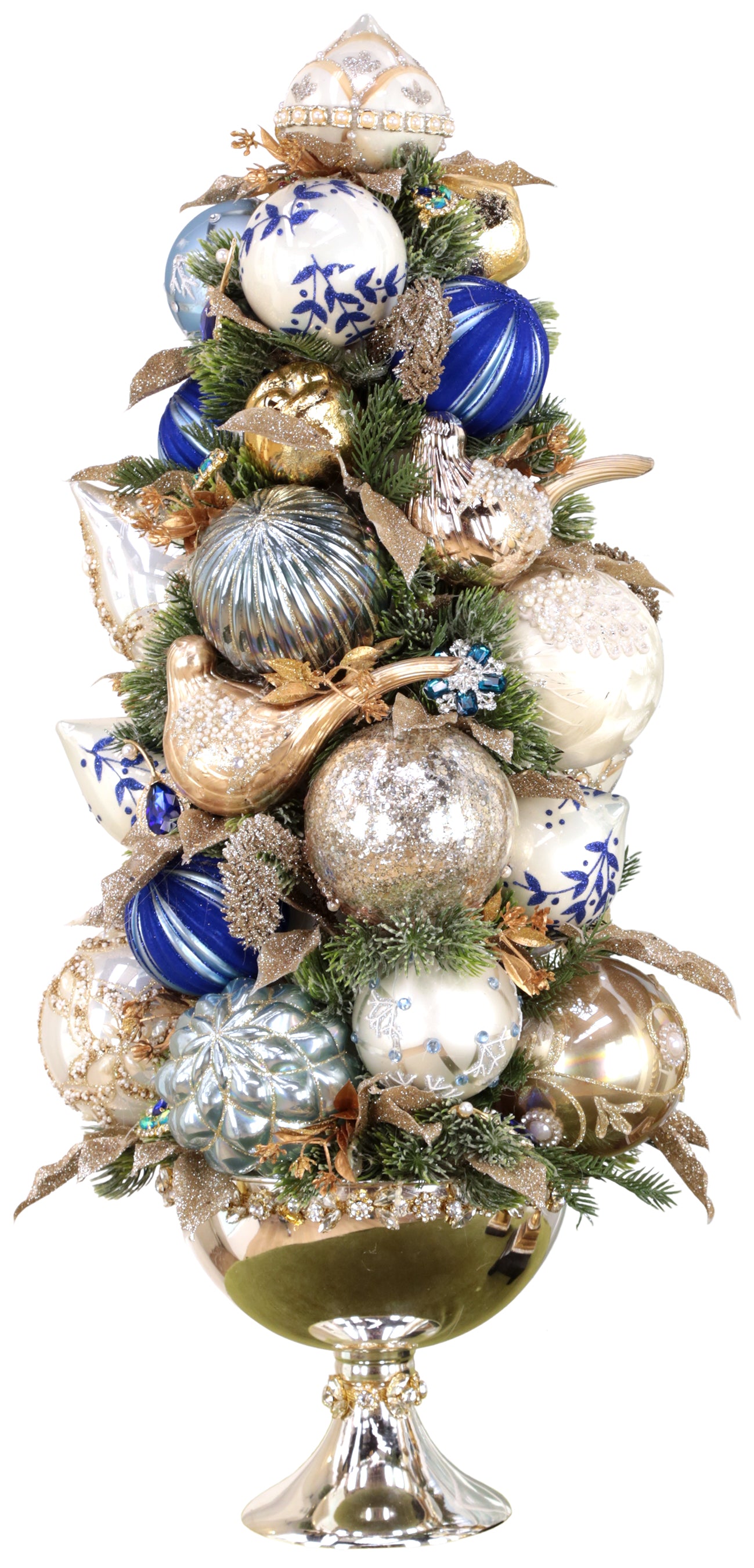 Mark Roberts 30" Silver Bowl Glass Ornament Topiary