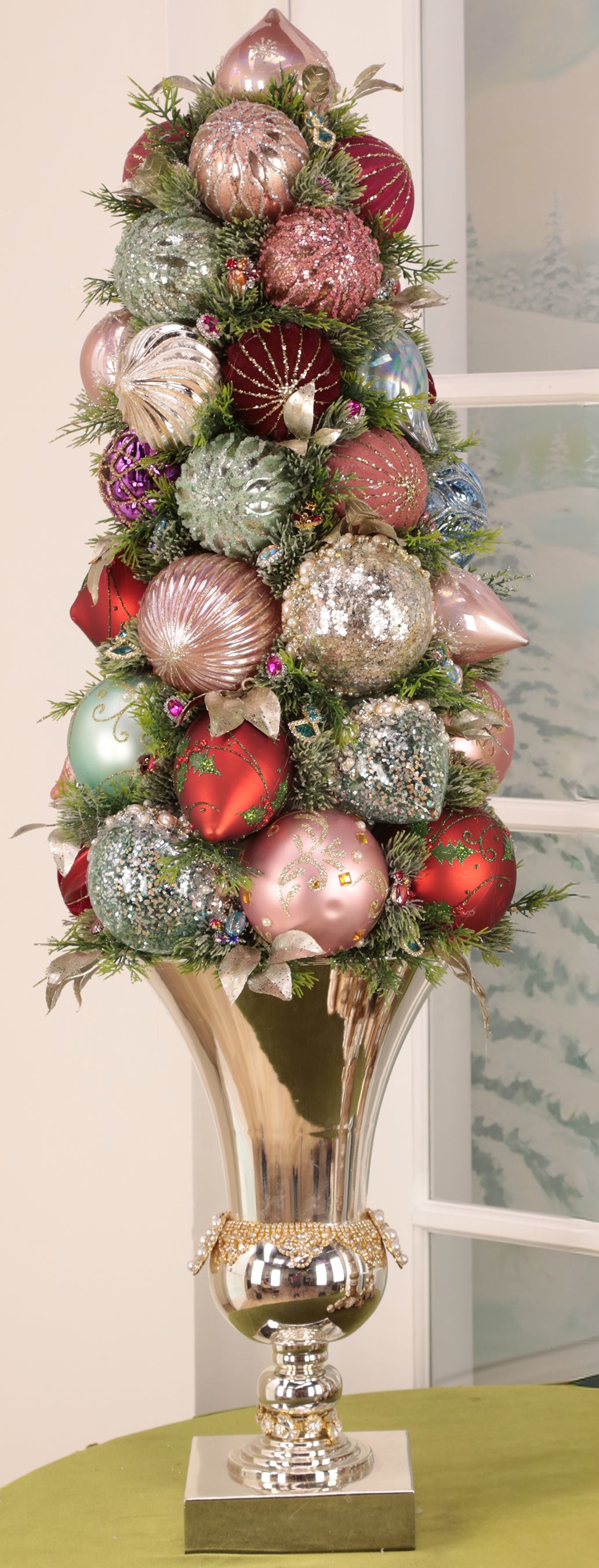 Mark Roberts 44" Silver Urn Glass Ornament Topiary