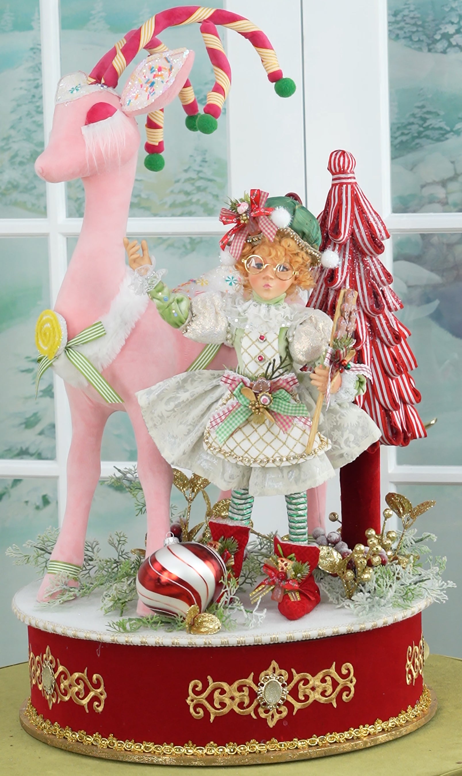 Mark Roberts 30" Rotating Girl Elfin With Pink Deer
