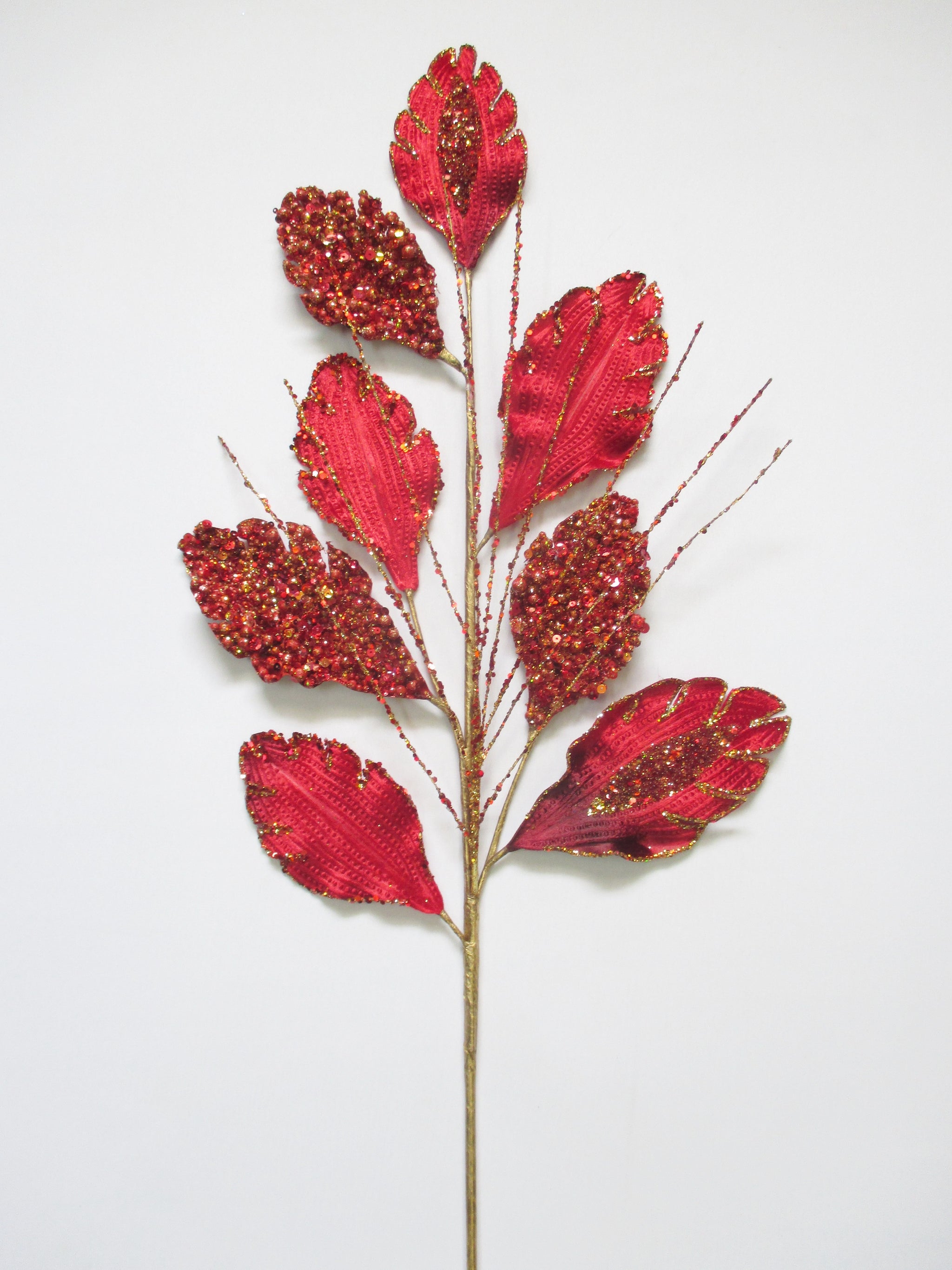25" Sequin Leaf Branch Set Of 6