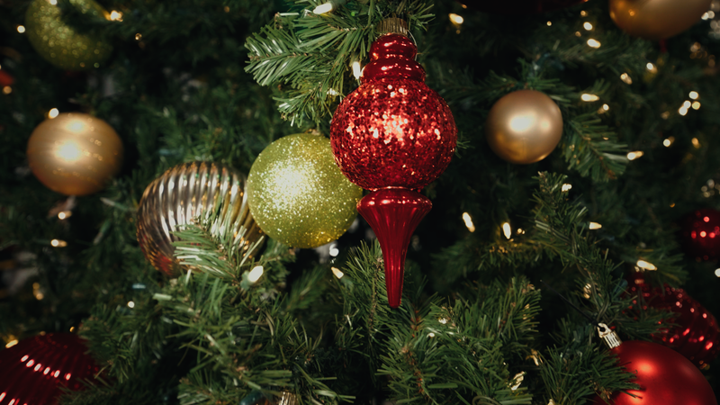 Decoración de árbol UV roja y dorada