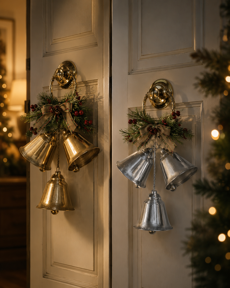 16" Gold & Silver Metal Bell Hanger Assorted Set Of 2