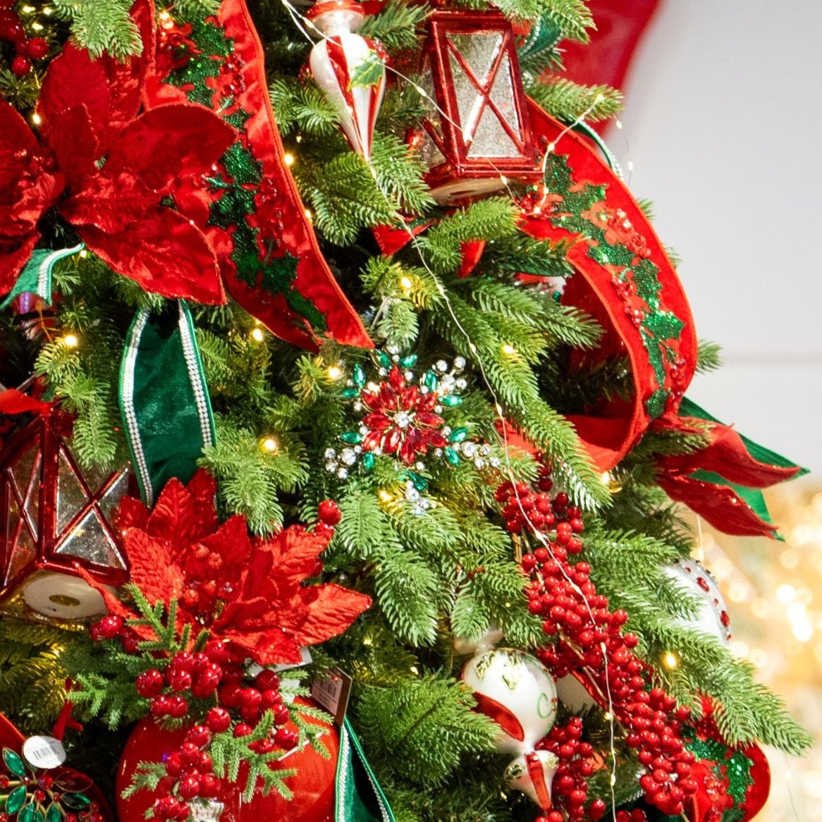 7" Red & Green Jewel Gold Glitter Snowflake Set Of 6