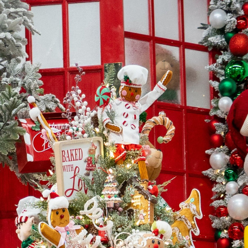 Chef de pan de jengibre blanco y rojo de 19" con piruleta