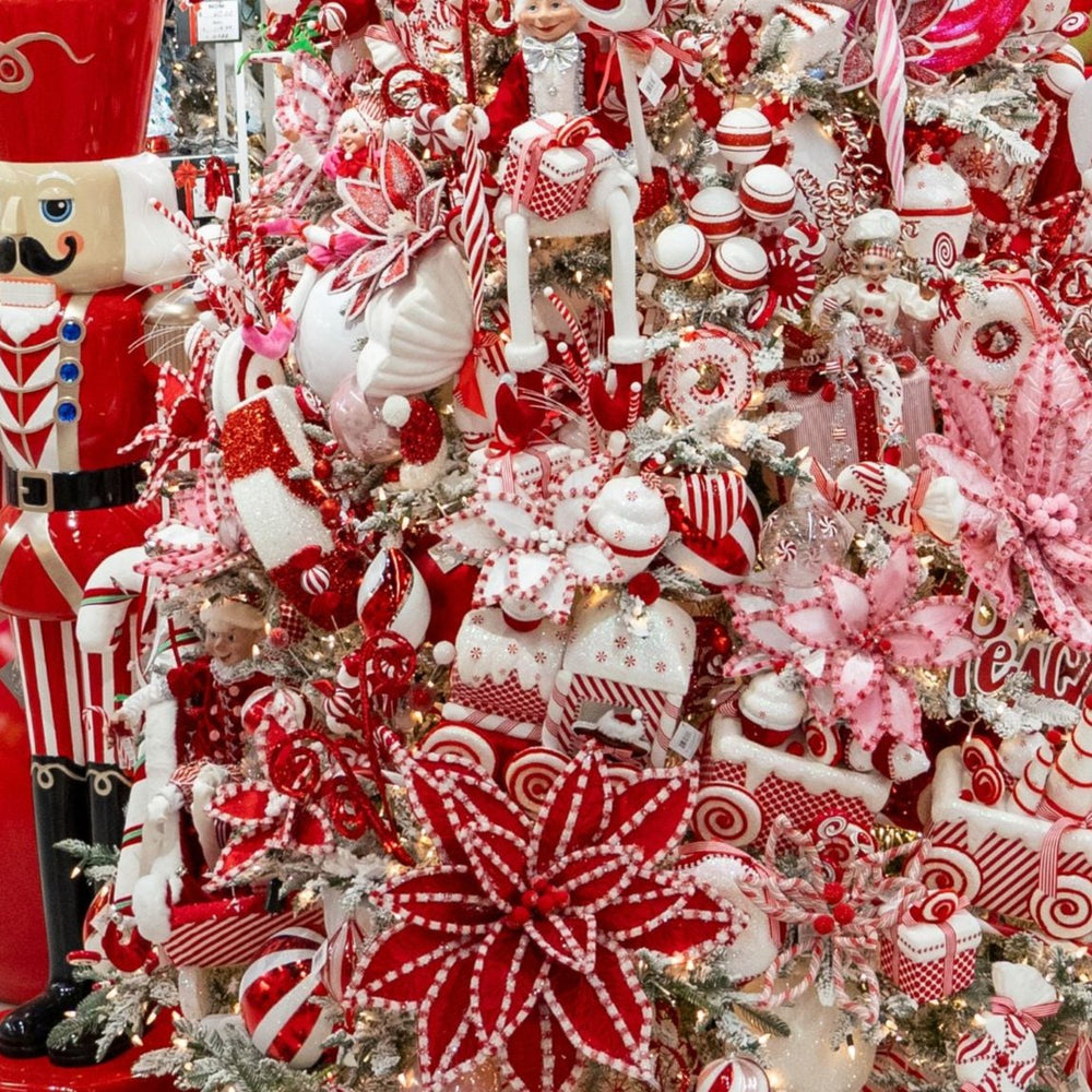 22" White & Red Candy Poinsettia Set Of 6