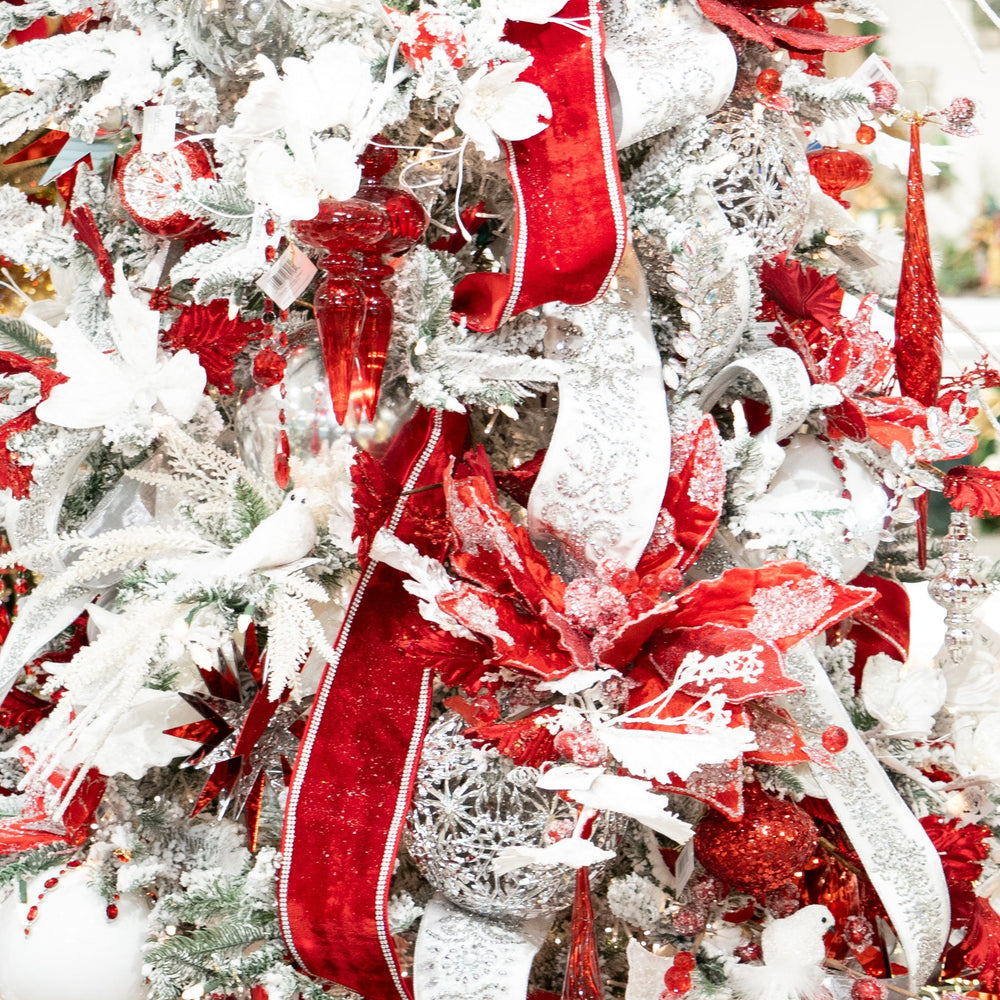 4" X 5YD White Velvet Ribbon With Silver Beaded Jewels