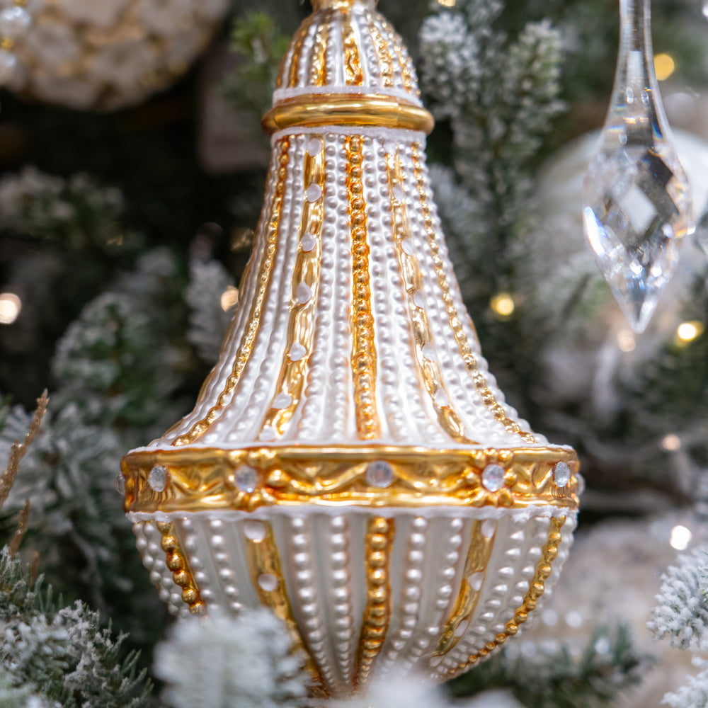 8" Gold Chandelier Glass Ornament Set Of 2